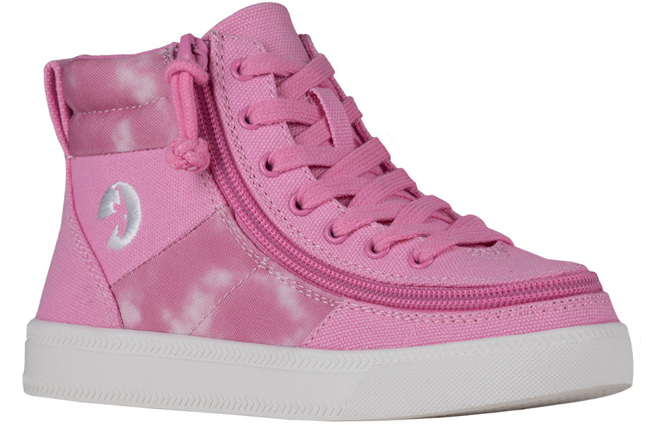 Pink Tie Dye BILLY Street High Tops with zipper, ideal shoes for diabetes, plantar fasciitis, bunions, and orthotics.