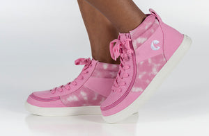 Pink Tie Dye BILLY Street High Tops for wide feet, diabetes, plantar fasciitis, bunions, orthotics, wheelchair use; trendy and comfortable.