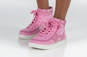 Pink Tie Dye BILLY Street High Tops, ideal shoes for diabetes, plantar fasciitis, wide feet, bunions, wheelchair use, and orthotics.