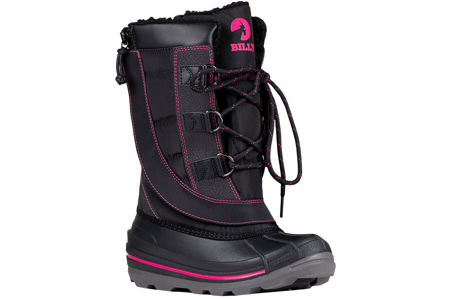 Black/Pink BILLY Ice II Winter Boots for wide, diabetic, plantar fasciitis, and orthotic needs; ideal for extreme cold.