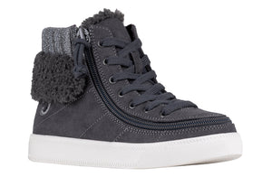 Charcoal Grey BILLY Cuffs high-top shoes with fur collar, ideal for diabetes, plantar fasciitis, bunions, wide and extra wide feet.