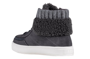 Charcoal Grey BILLY Cuffs high top sneaker with fur collar and wraparound zipper, ideal for orthotics, wide feet, and diabetic support.