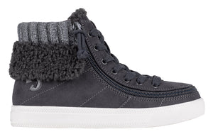 Charcoal Grey BILLY Cuffs High Top Shoes with fur collar, ideal for diabetes, plantar fasciitis, bunions, wide feet, orthotics.