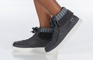 Charcoal Grey BILLY Cuffs high-top shoes with fur collar, ideal for diabetes, plantar fasciitis, bunions, wide, extra wide feet, orthotics.