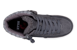 Charcoal Grey BILLY Cuffs high top shoe with fur collar, designed for comfort, suitable for diabetes, plantar fasciitis, and wide feet.