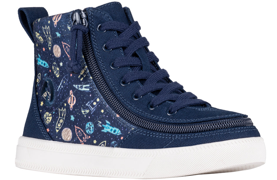 Navy Space BILLY Classic Lace High Tops with zipper, ideal shoes for diabetes, plantar fasciitis, bunions, wide feet, and orthotics.