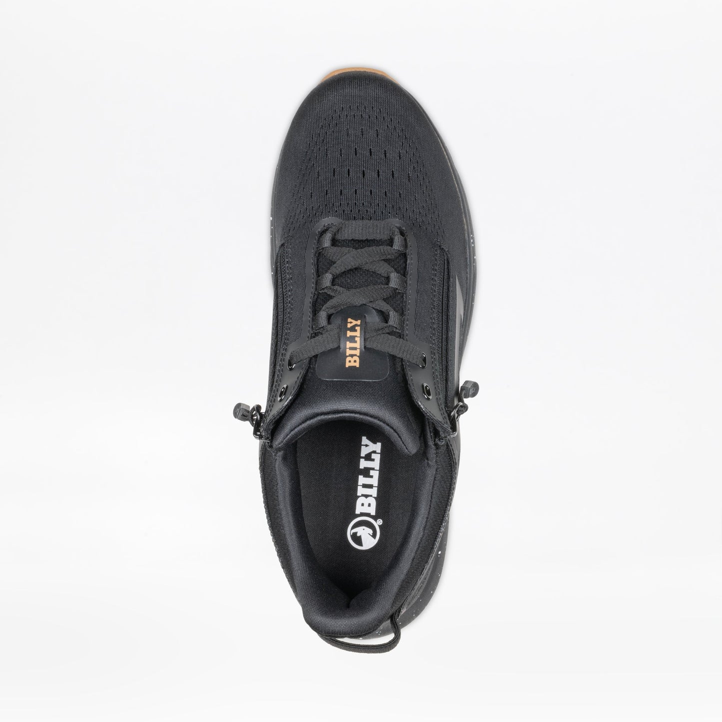 Top view of black BILLY Sport Inclusion DZ1 adaptive sneakers for men, orthopedic design ideal for diabetic feet and wide fit