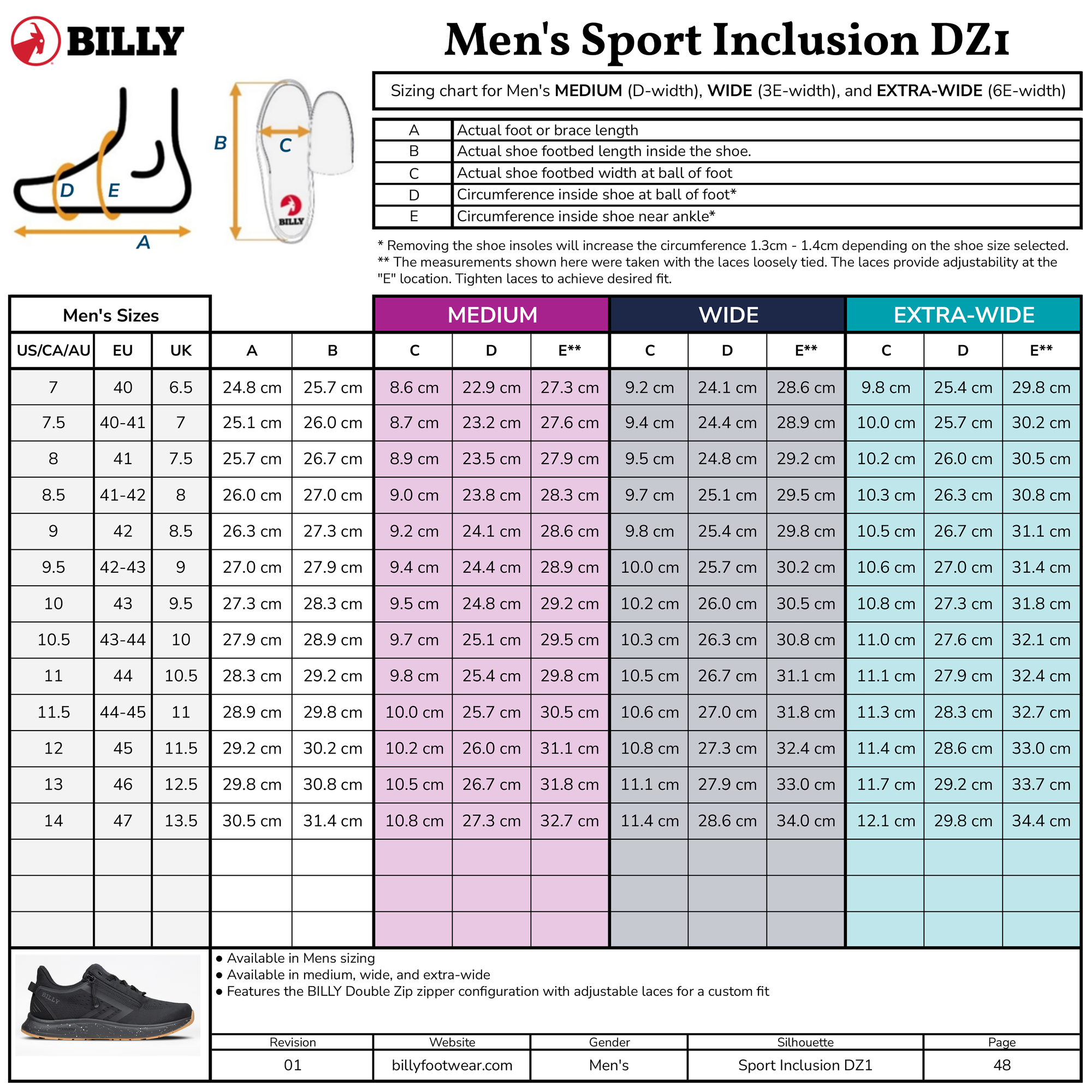 Men's Black/Black/Gum BILLY Sport Inclusion DZ1 -Shoekid.ca