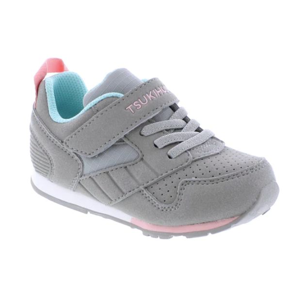 Tsukihoshi Baby Racer Gray/ Pink Toddler Shoes (Machine Washable) - shoekid.ca