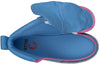 Interior view of blue and pink speckle Billy Classic Lace High Top shoe with full wrap zipper for easy on and off.