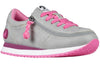 Grey/Fuchsia Billy joggers for kids with zipper and laces, featuring easy on/off FlipTop Technology, size 5-7 US, functional and stylish.