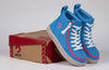 Billy Blue/Pink Speckle high top kids shoes with laces and zipper, easy on/off, functional and fashionable.