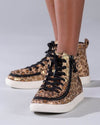 Leopard Shimmer BILLY Classic Lace Highs with zippers for easy on and off, ideal for kids. Functional and fashionable design.