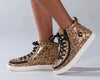 Leopard shimmer BILLY Classic Lace Highs with side zippers, easy on and off kids shoes, faux leather high-tops.