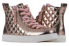 Rose Gold BILLY Quilt High Tops for kids with easy laces and zipper, fashionable and functional faux leather sneakers