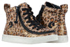 Leopard Shimmer BILLY Classic Lace Highs for kids, featuring faux leather, easy on/off zipper and laces, functional and fashionable.