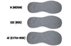 Comparison of men&#39;s shoe soles in medium, wide, and extra-wide sizes for orthopedic support.
