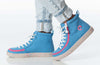 Child wearing Billy Blue/Pink Speckle Classic Lace High Tops with zipper, showcasing easy on/off functionality for kids.