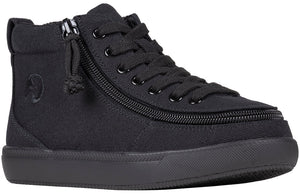 Black to the Floor BILLY Classic High Tops with easy-entry zipper, suitable for diabetes, plantar fasciitis, bunions, wide feet.