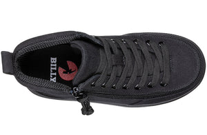 Top view of Black BILLY Classic D|R II High Tops with zipper for easy access, ideal shoes for diabetes, plantar fasciitis, and orthotics.