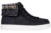 Black BILLY Cuffs high top shoe with flannel and faux fur cuff, ideal for diabetic feet, plantar fasciitis, bunions, and orthotics.