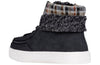 Side view of Black BILLY Cuffs high-top shoe with flannel and faux fur cuff, suitable for diabetes, plantar fasciitis, and orthotics.