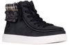 Black BILLY Cuffs kids shoe with laces and zipper, flannel faux fur cuff, and rubber outsole. Easy on and off for toddlers and kids.