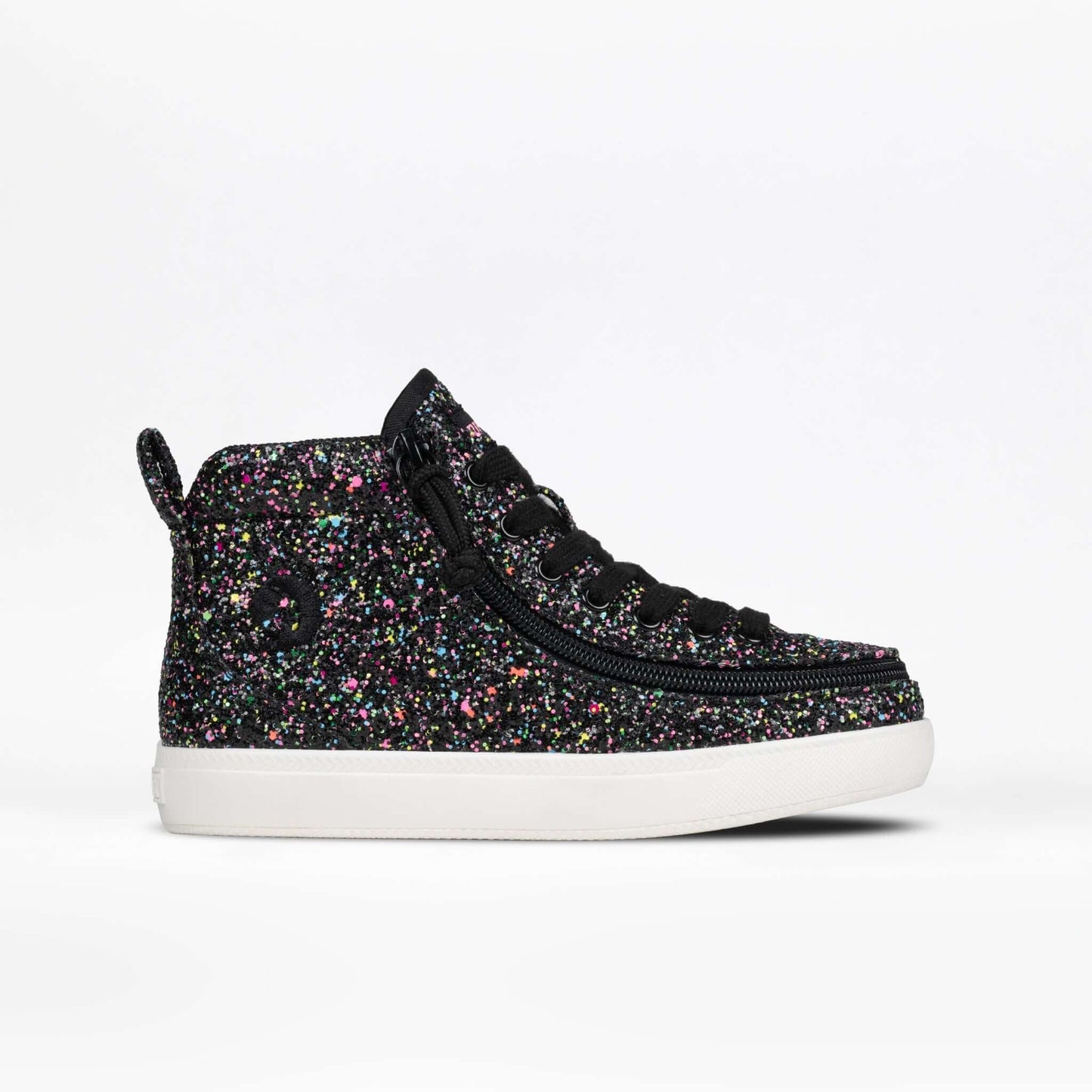 Black multi glitter BILLY Classic D|R II kids' high top with wraparound zipper and extra-depth fit