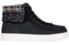 Black BILLY Cuffs shoes with faux fur cuff, easy on and off zipper, laces for toddlers and kids, fashionable and functional.
