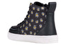 Black Daisy BILLY Classic Lace High Tops with daisy print, zipper, and laces for easy on and off, perfect for kids, side view.