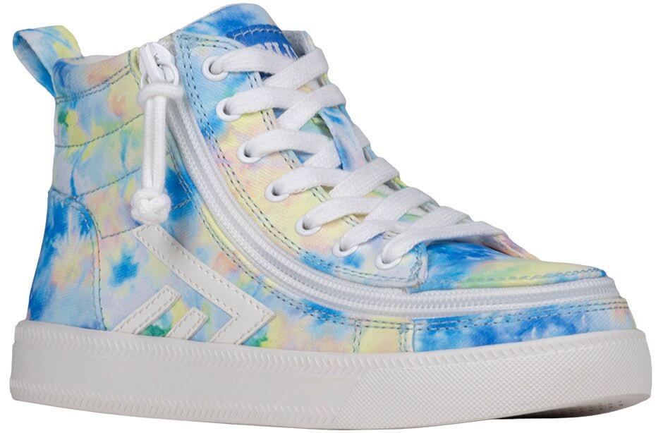 Blue watercolor BILLY CS 2.0 kids' high top sneaker with wraparound side zipper