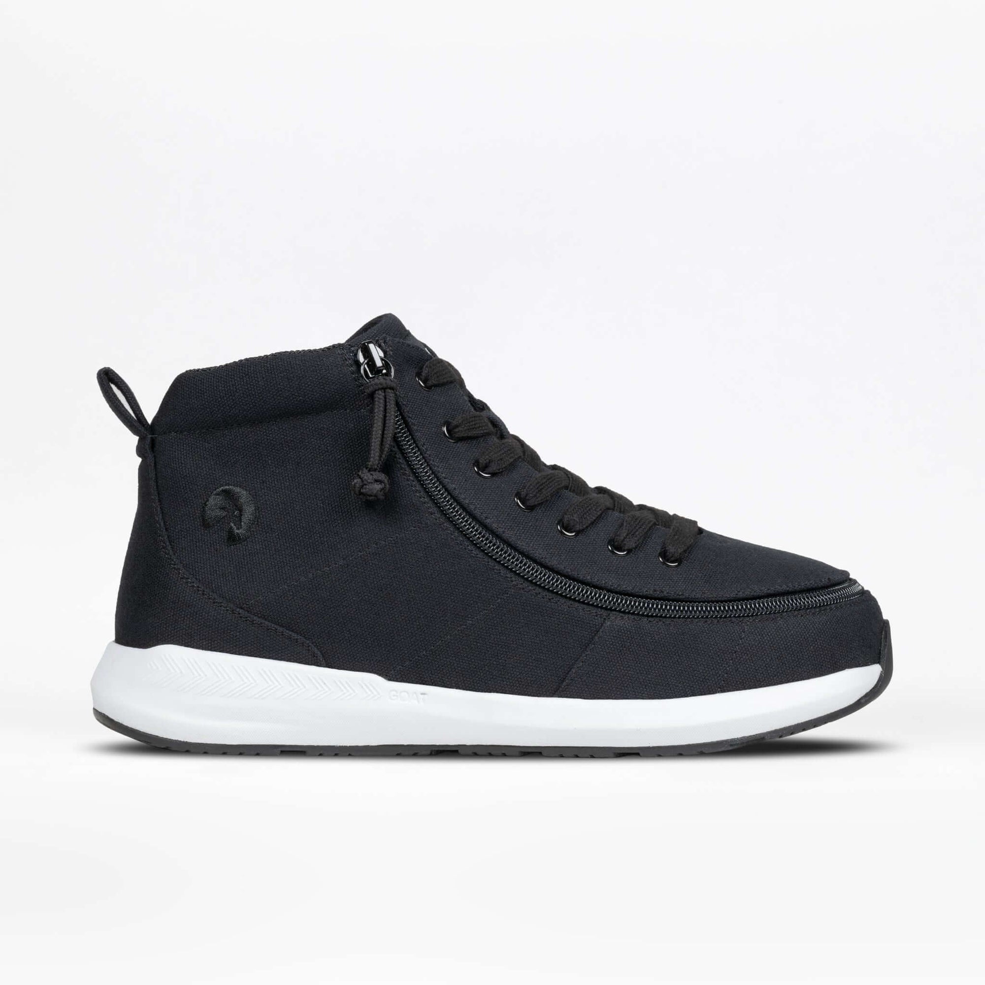 Black BILLY Goat Classic men's AFO-friendly high top shoes with side zipper, ideal for orthotic accommodation and easier access