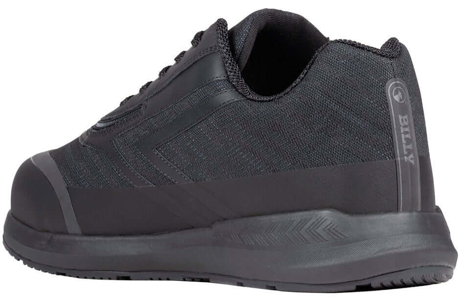 Black BILLY Goat men's AFO-ready shoes orthopedic sneaker rear view showing extra-depth heel and durable sole, ideal for AFO brace users