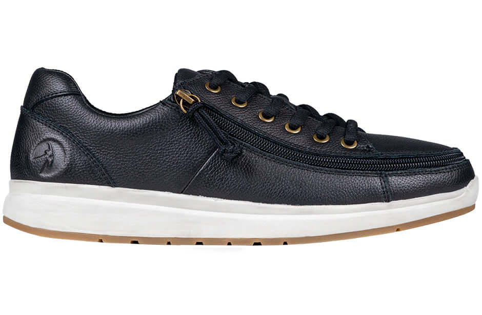 Black BILLY Comfort Low men's adaptive leather comfort shoes with side zipper, ideal for diabetic feet and plantar fasciitis