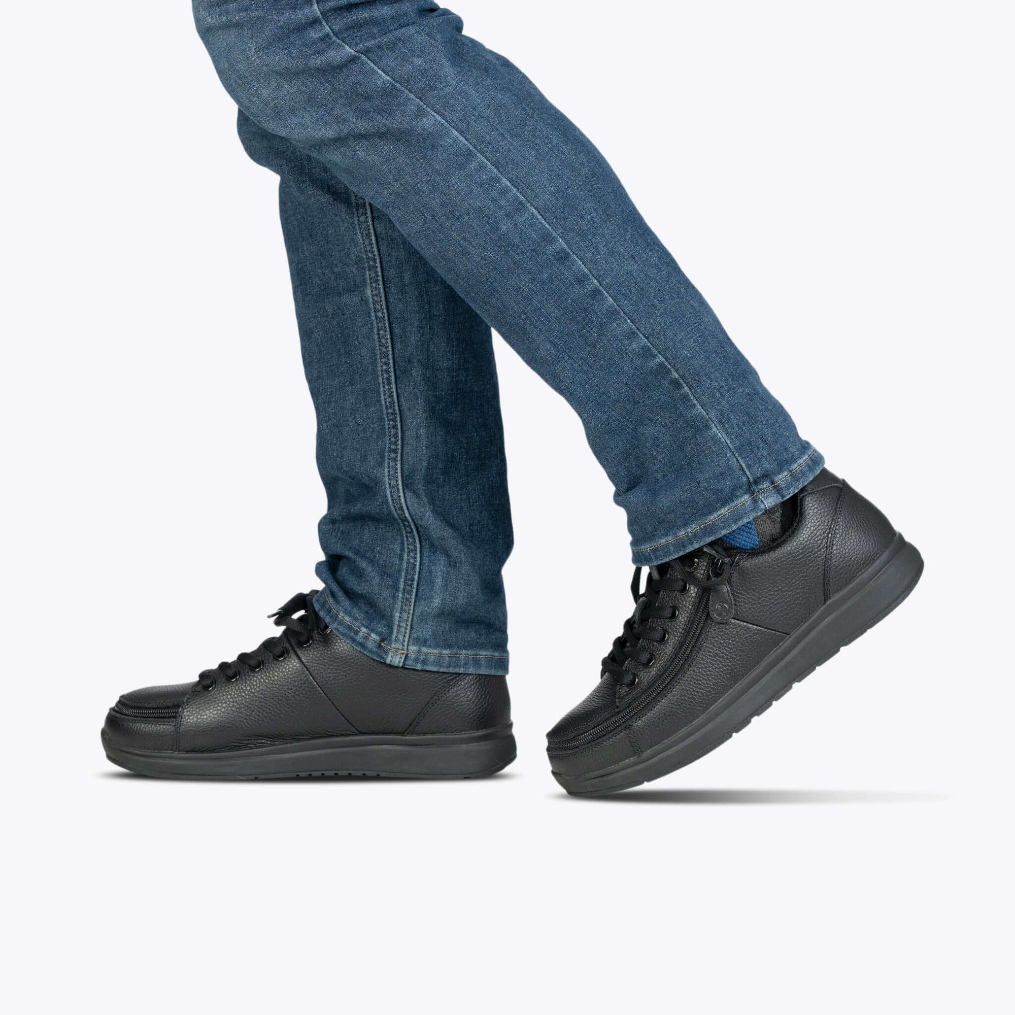 BILLY Comfort Plush men's black leather comfort shoes with side zipper, ideal for diabetic feet and arthritis