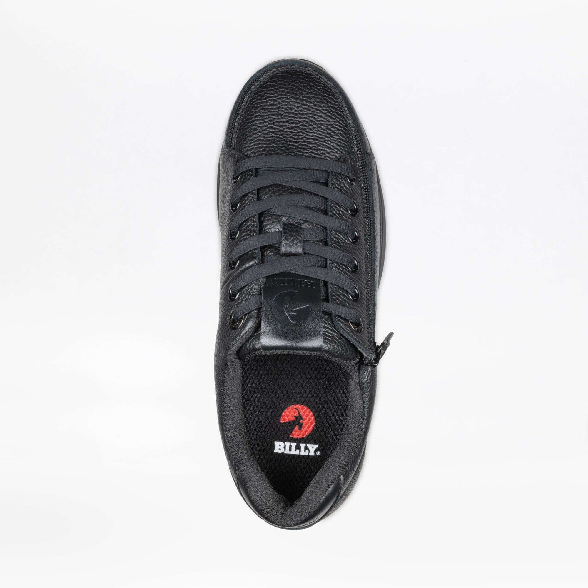 Top view of BILLY Comfort Plush men's black leather comfort shoes with side zipper, ideal for diabetic feet and arthritis