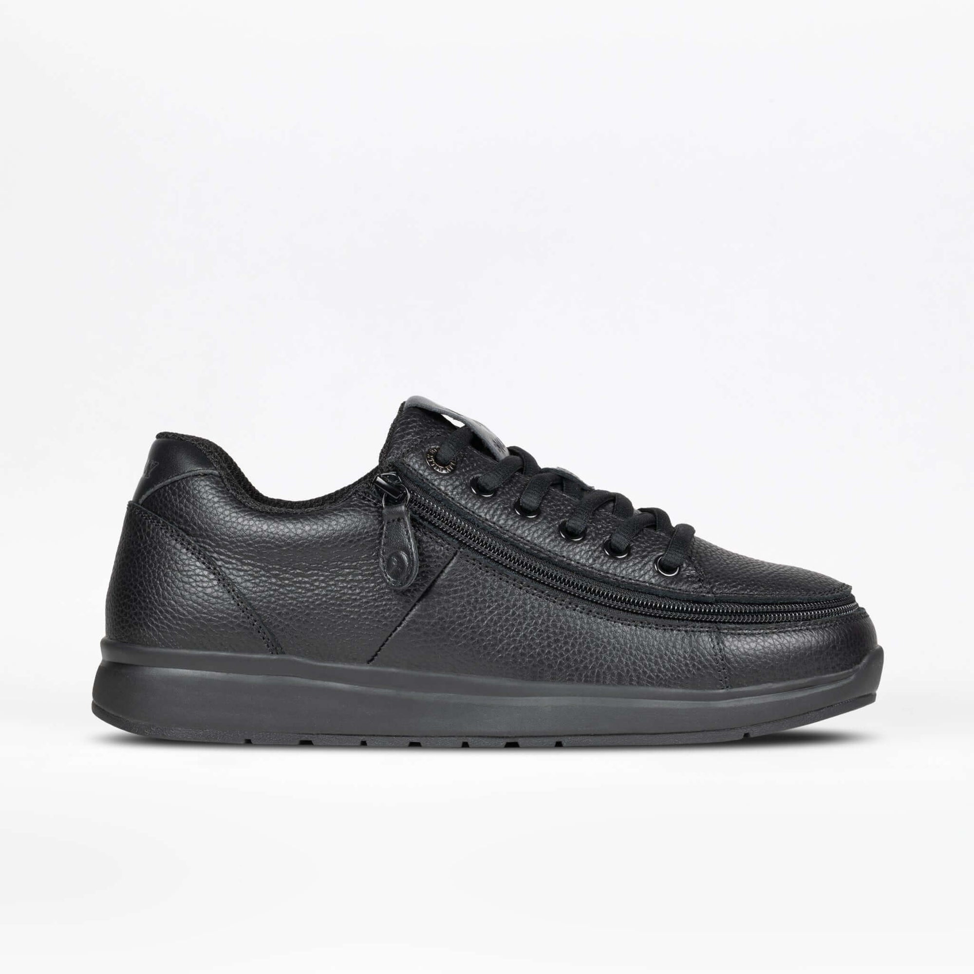 BILLY Comfort Plush men's black leather comfort shoes with side zipper, ideal for diabetic feet and arthritis