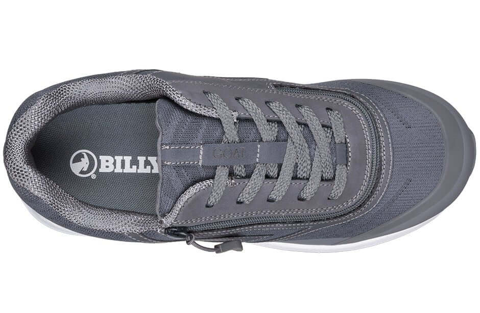 Charcoal BILLY Goat men's AFO-ready shoes top view showing side zipper and removable insole design, ideal for orthopedic use