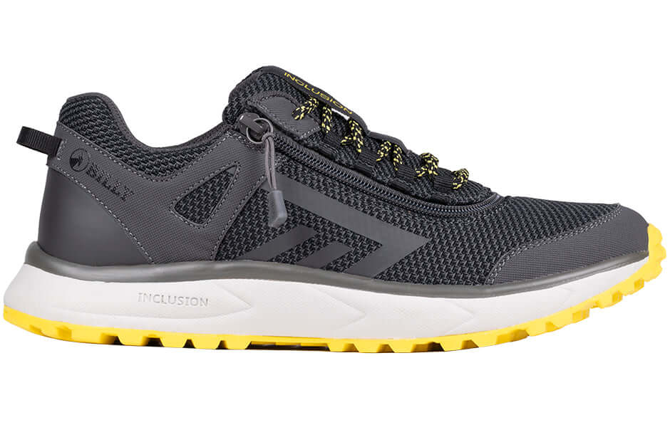 Charcoal/Yellow BILLY Inclusion Trail Sneakers men's orthopedic sneaker with side zipper, ideal for diabetic feet and wide fit