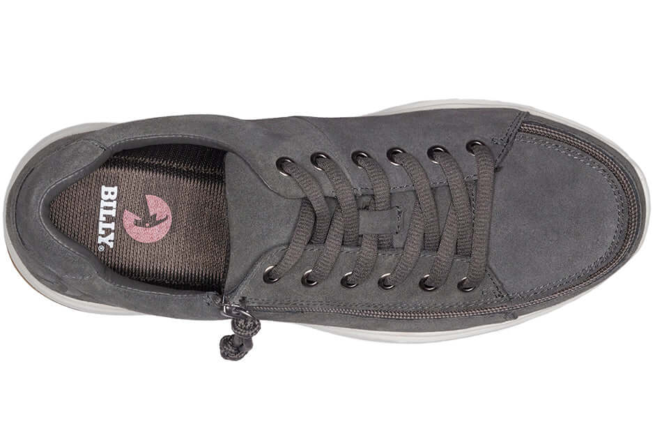 Grey BILLY Comfort Low men's adaptive suede comfort shoes with side zipper top view, ideal for arthritis and easier access