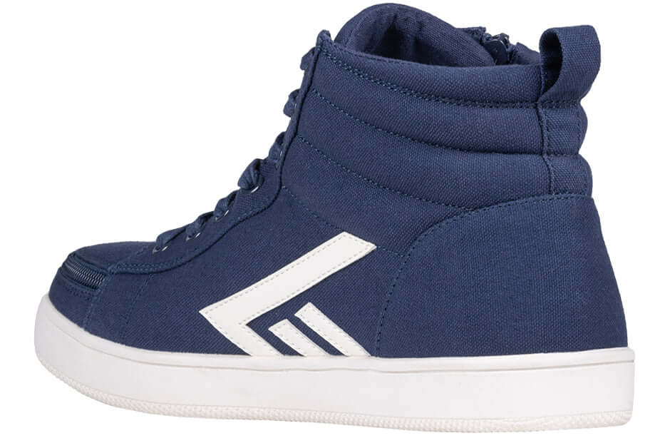 Navy/White BILLY CS 2.0 men's adaptive high top sneakers with side zipper, ideal for diabetic feet and arthritis