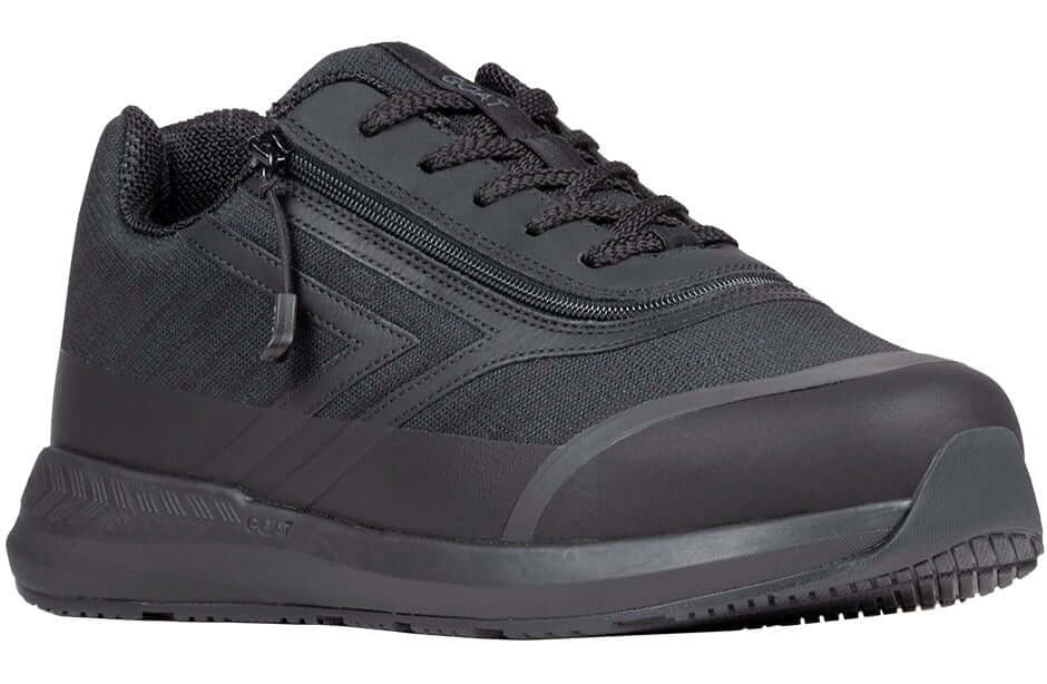 Black BILLY Goat men's AFO-ready shoes with side zipper, orthopedic sneaker ideal for wide feet and easier access