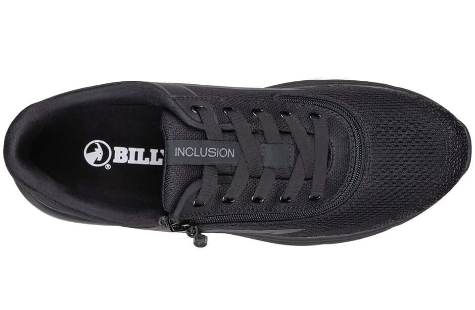Top view of black BILLY Sport Inclusion adaptive athletic sneakers for men with side zipper, ideal for diabetic feet and wide fit
