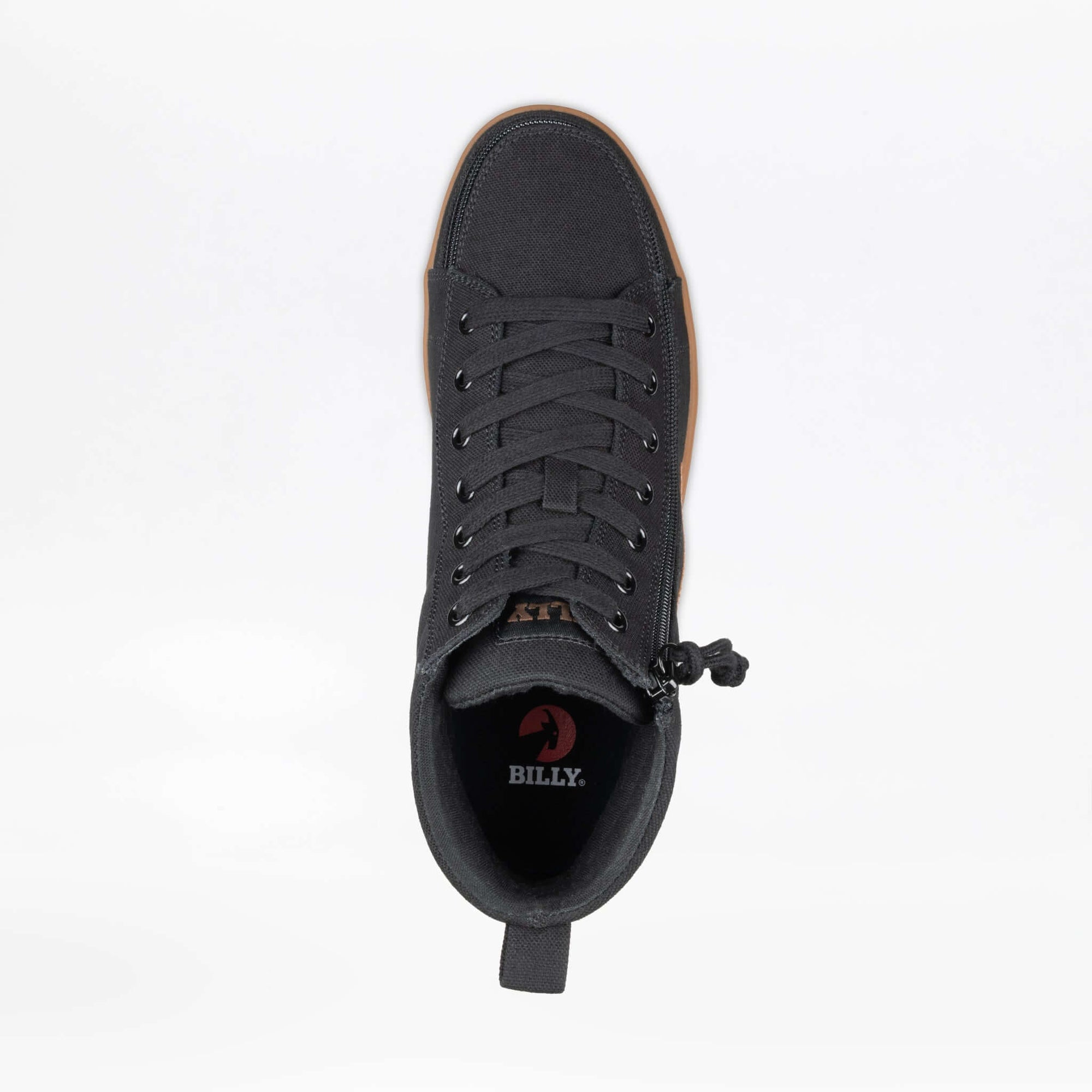 Top view of black BILLY CS High 2.0 men's adaptive high top sneakers with side zipper, ideal for arthritis and easy on access