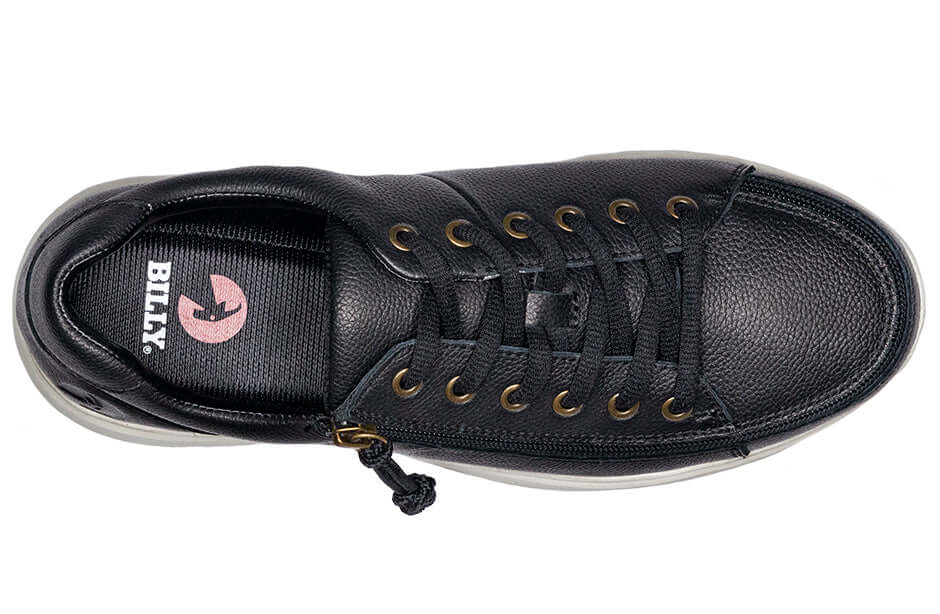 Top view of black BILLY Comfort Lows men's adaptive leather comfort shoes with side zipper, ideal for diabetic feet and arthritis