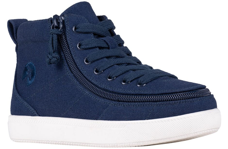 Navy BILLY Classic D|R II kids' high top, AFO-ready with wraparound zipper and extra-depth fit