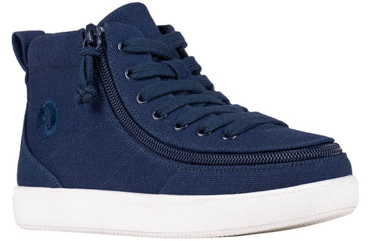 Navy BILLY Classic D|R II kids' high top, AFO-ready with wraparound zipper and extra-depth fit