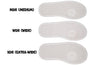 Three shoe sole options demonstrating adaptable widths: MDR (Medium), WDR (Wide), XDR (Extra-Wide) for BILLY High Tops.