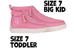 Pink BILLY Classic D|R High Tops, toddler and big kid sizes, with wrap-around zipper for easy access and adaptable fit for wide feet.