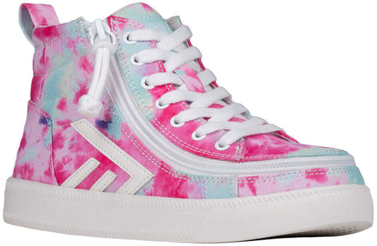 Pink watercolor BILLY CS 2.0 kids' high top sneaker with wraparound side zipper